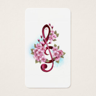 Cartes De Visite Musical treble clef notes with sakura flowers