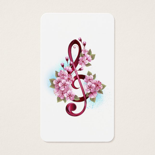 Cartes De Visite Musical treble clef notes with sakura flowers (Devant)