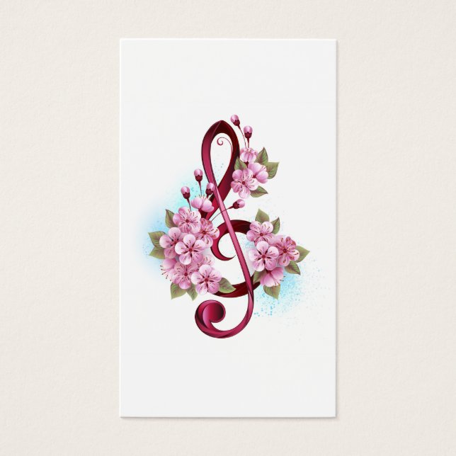 Cartes De Visite Musical treble clef notes with sakura flowers (Devant)