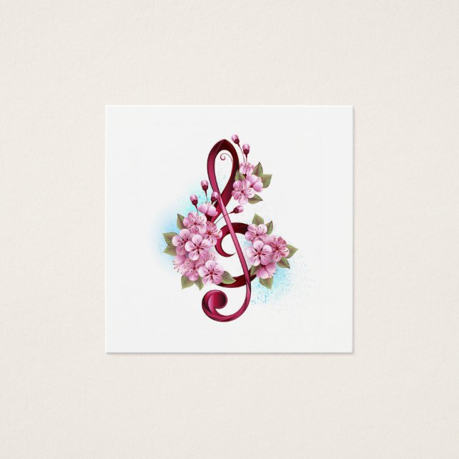 Cartes De Visite Musical treble clef notes with sakura flowers (Devant)
