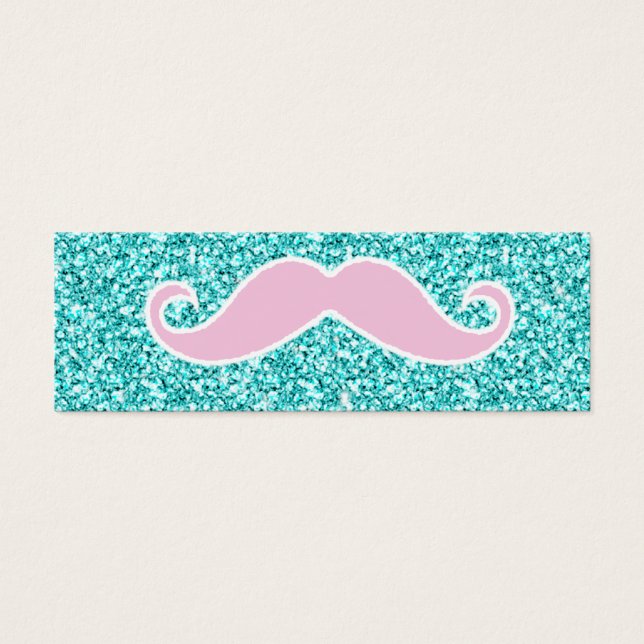 CARTES DE VISITE MUSTACHE ROSE FILLE SUR EFFET PARTIES SCINTILLANT  (Devant)