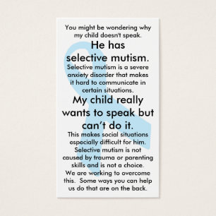 Cartes De Visite Mutisme sélectif Do's and Don'ts (mâle)
