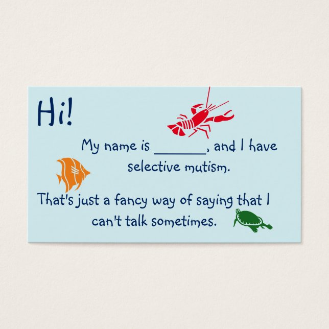 Cartes De Visite Mutisme sélectif pour les enfants thème sous-marin (Devant)