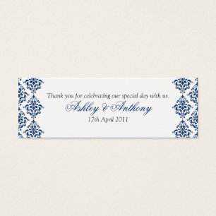 Cartes De Visite Navy Blue White Damask Floral Wedding Favor Tags