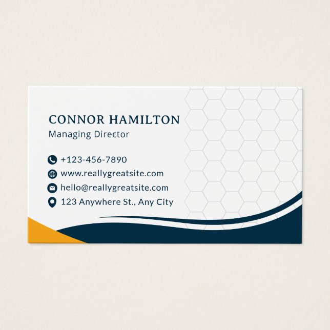 Cartes De Visite Navy Blue & Yellow Modern Corporate Business Card (Devant)