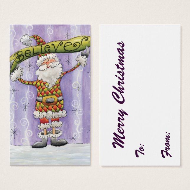 Cartes De Visite Noël Caricature mignonne, je crois en Père Noël (Devant & derrière)
