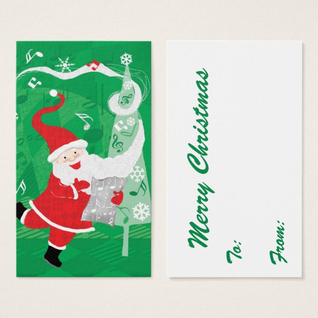 Cartes De Visite Noël mignon, chant et danse Père Noël (Devant & derrière)