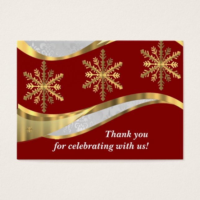 Cartes De Visite Noël rouge blanc et or damas (Devant)