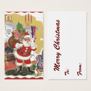 Cartes De Visite Noël vintage, Jolly Père Noël avec des présents