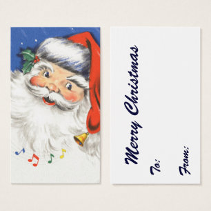 Cartes De Visite Noël Vintage, Jolly Santa Claus avec musique