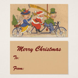 Cartes De Visite Noël vintage, Père Noël victorien à vélo
