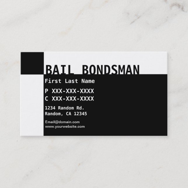 Cartes de visite noir blanc Bail Bondsman (Devant)