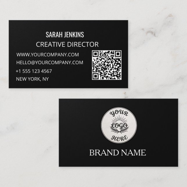 Cartes de visite noir et blanc Code QR moderne (Devant / Derrière)