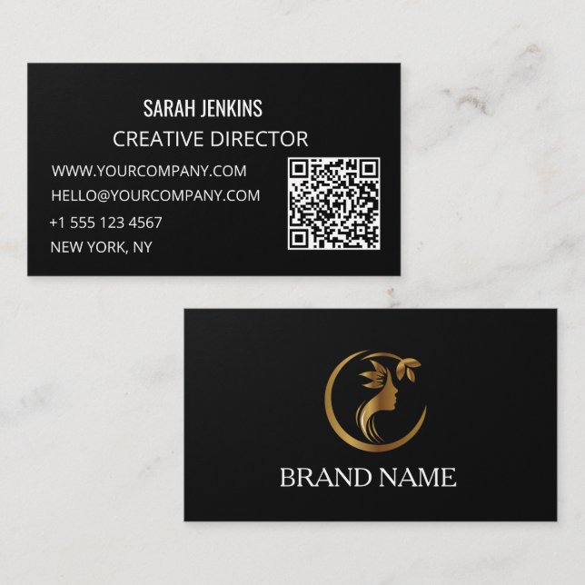 Cartes de visite noir et blanc Code QR moderne (Devant / Derrière)