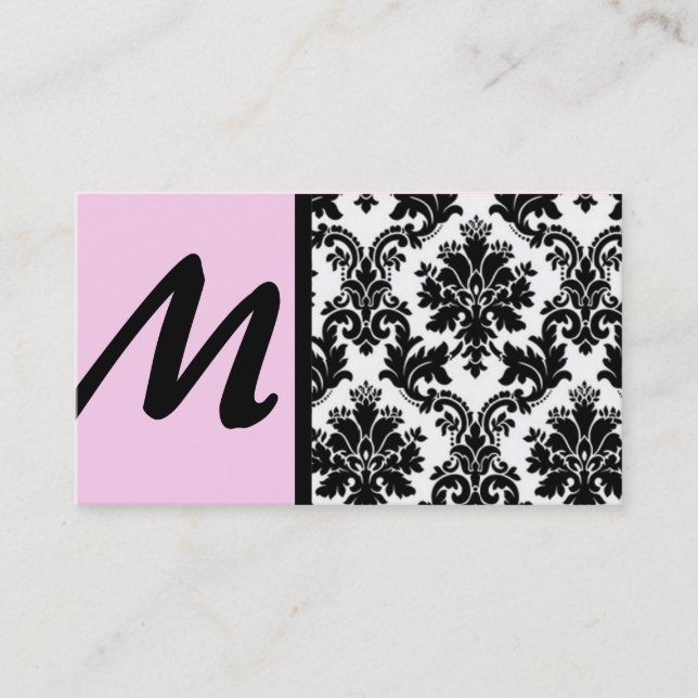 Cartes de visite noir et rose clair Damask (Devant)