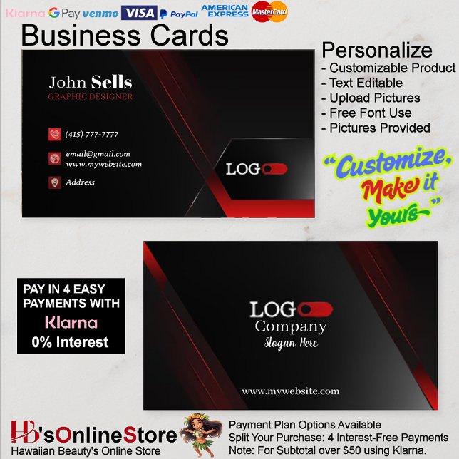 Cartes de visite Noir & Rouge 38 Paquet de 100 (Black & Red Business Cards 38 Pack of 100.)