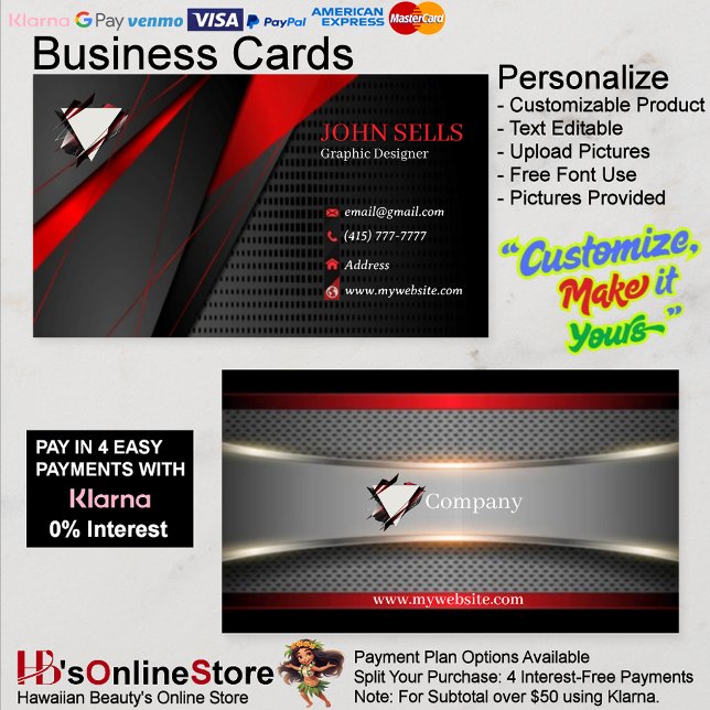 Cartes de visite Noir & Rouge 51 Paquet de 100 (Black & Red Business Cards 51 Pack of 100.)