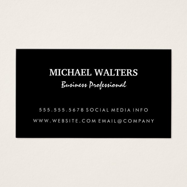Cartes De Visite Noir simple | Moderne (Devant)
