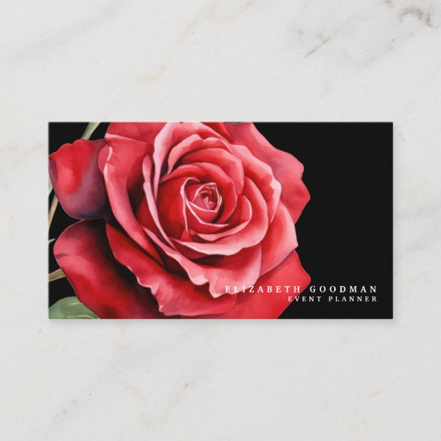 Cartes de visite noires aux roses rouges classique (Devant)