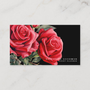 Cartes de visite noires aux roses rouges classique