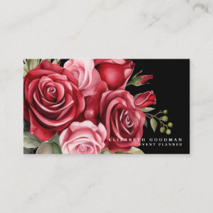 Cartes de visite noires aux roses rouges classique