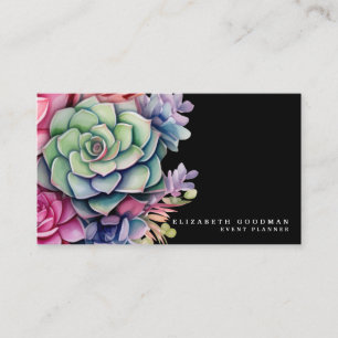 Cartes de visite noires avec de chic succulentes c