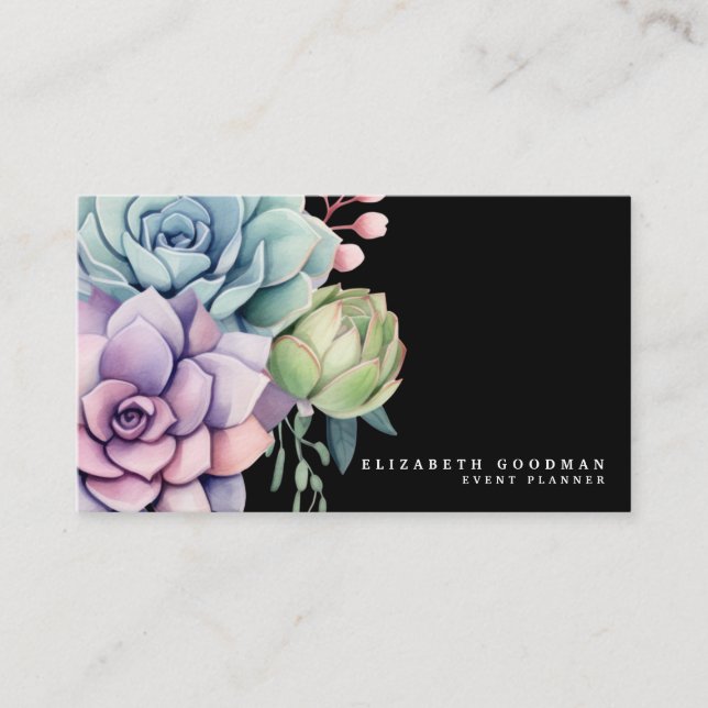 Cartes de visite noires avec de succulentes couleu (Devant)