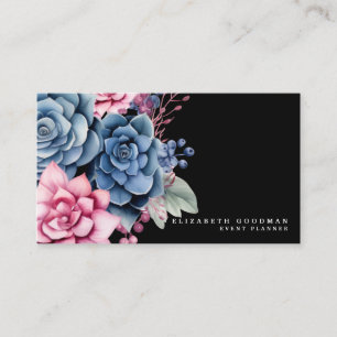 Cartes de visite noires avec des succulentes color