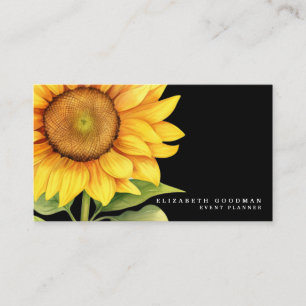 Cartes de visite noires avec tournesols jaunes chi