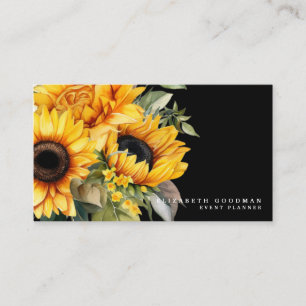 Cartes de visite noires avec tournesols jaunes chi