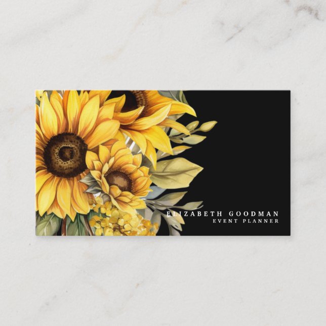 Cartes de visite noires avec tournesols jaunes chi (Devant)