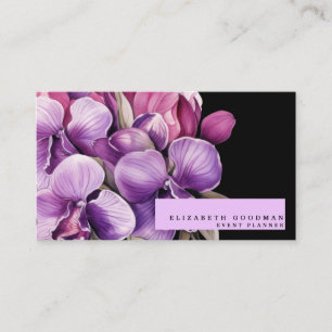 Cartes de visite noires classiques avec orchidées
