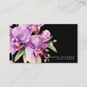 Cartes de visite noires classiques avec orchidées