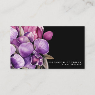 Cartes de visite noires classiques avec orchidées 