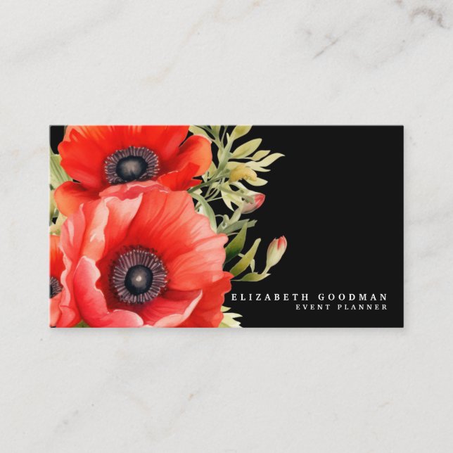 Cartes de visite noires Coquelicots rouges Premier (Devant)