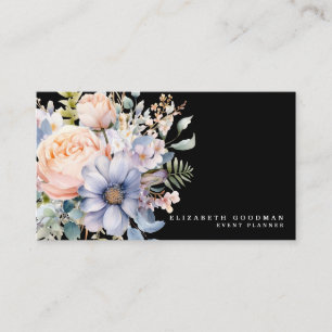 Cartes de visite noires élégantes avec fleurs douc