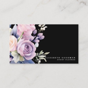 Cartes de visite noires élégantes avec fleurs douc