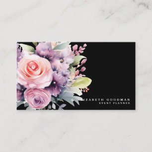 Cartes de visite noires élégantes avec fleurs douc