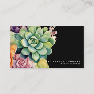 Cartes de visite noires élégantes avec succulentes