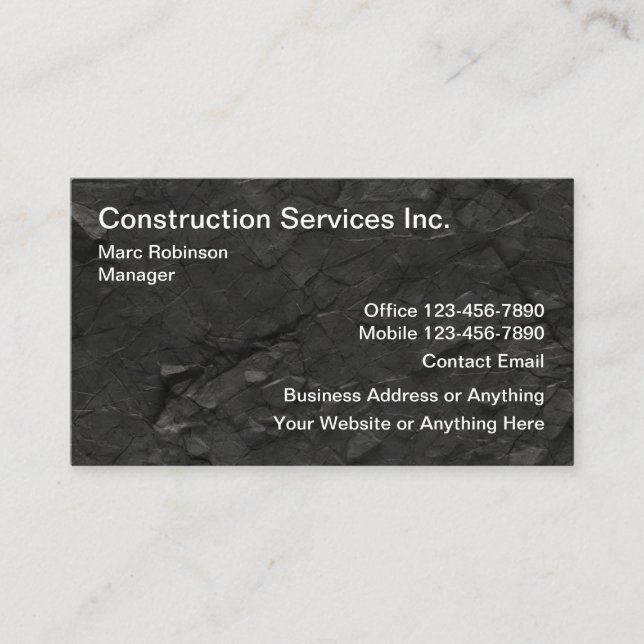 Cartes de visite noires pour services de construct (Devant)