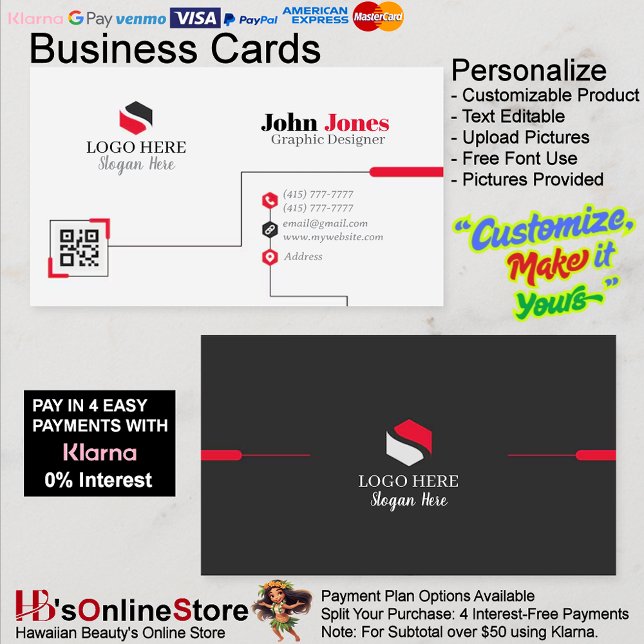 Cartes de Visite Noires, Rouges & Blanches 15 Paqu (Black Red & White Business Cards 15 Pack of 100.)
