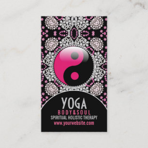 Cartes de visite noirs roses d'équilibre de yoga