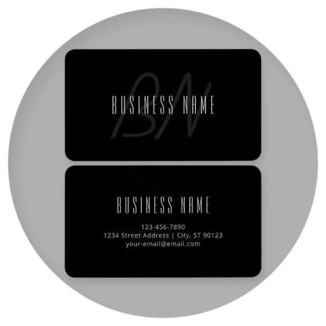 Cartes De Visite Nom élégant moderne & monogramme | Gris foncé & No (Créateur téléchargé)