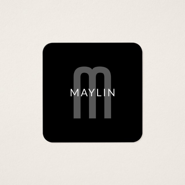 Cartes De Visite Nom Monogramme d'apparence moderne | Noir gris bla (Devant)