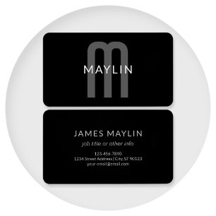 Cartes De Visite Nom Monogrammé Moderne   Noir Gris Blanc
