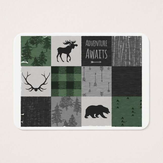 Cartes De Visite Northwoods Adventure Patchwork - gris et vert (Devant)