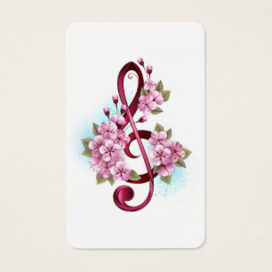 Cartes De Visite Notes de clef musicale en treble avec des fleurs S
