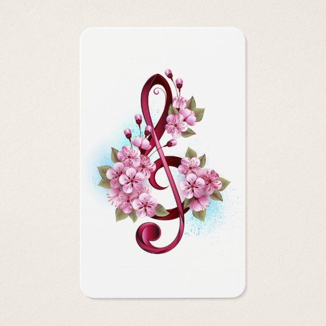 Cartes De Visite Notes de clef musicale en treble avec des fleurs S (Devant)