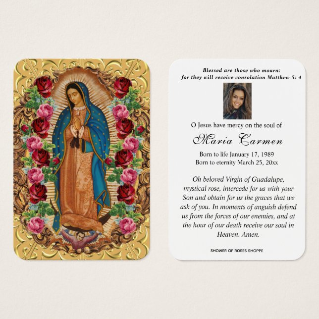 Cartes De Visite Notre-Dame de Guadalupe Espagne funérailles prière (Devant & derrière)