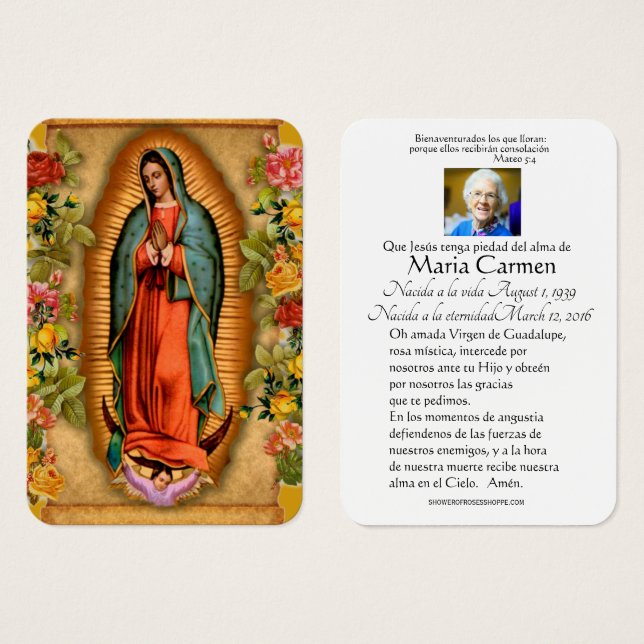 Cartes De Visite Notre-Dame de Guadalupe Espagne funérailles prière (Devant & derrière)